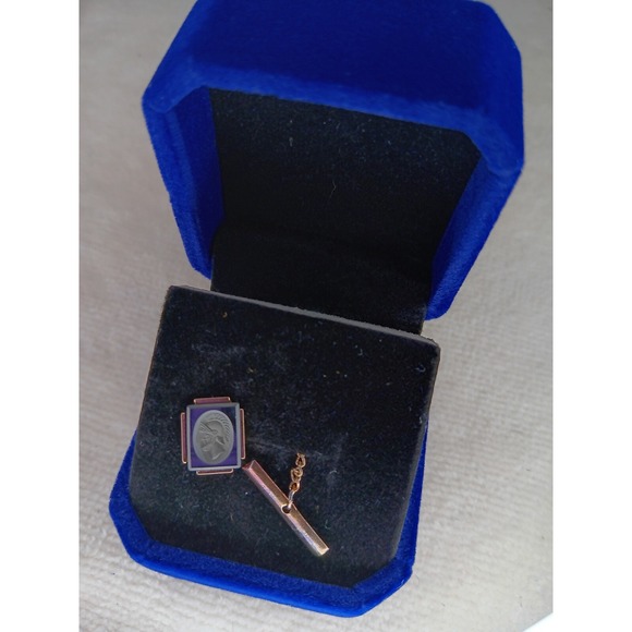 Other - Vintage Cameo Tie Tack Lapel Pin Gold Tone Roman‎ Profile Men's Jewelry